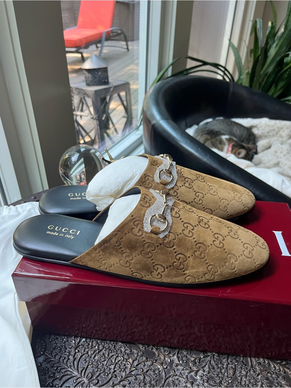 GUCCI HORSEBIT SUEDE MONOGRAM MULES BROWN 40.5 10.5 - Picture 5 of 12
